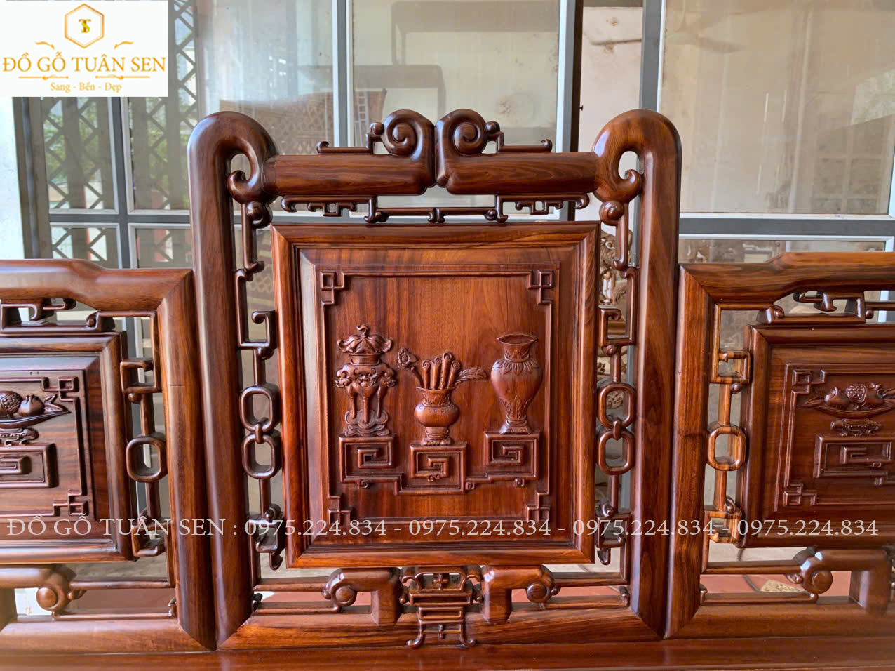 Hình ảnh bộ trường kỷ tam sơn gỗ gụ ta quảng bình 